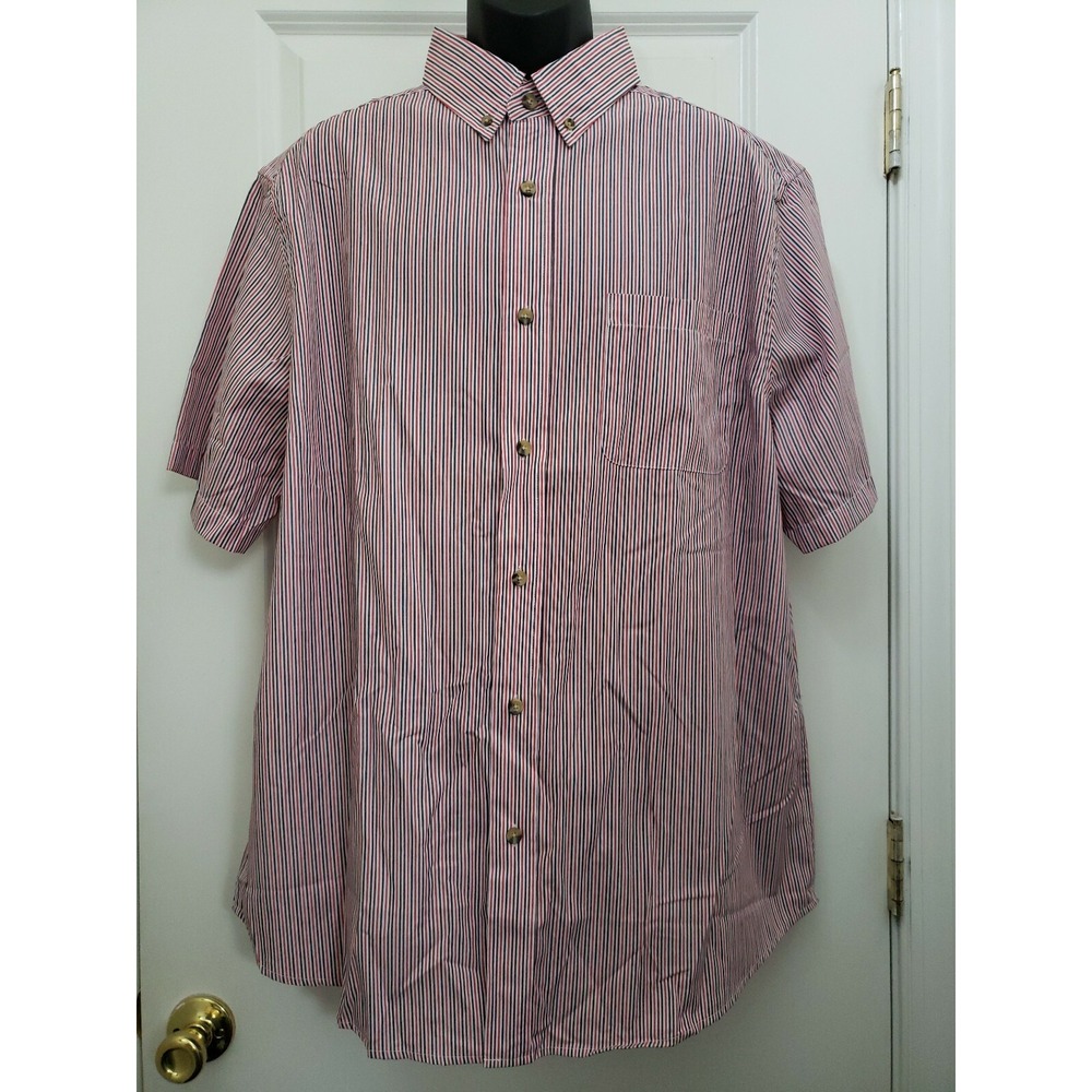 King‎ Size Men's XL Big Short Sleeve Red Blue Striped Button Down Shirt NEW